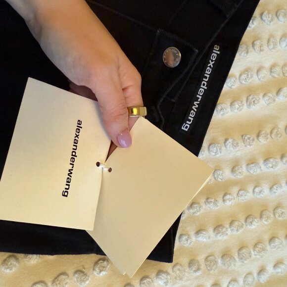 NWT Alexander Wang EZ Mr Relaxed Straight Denim Wavy Tufted Logo Black Sz 25 - Picture 3 of 9